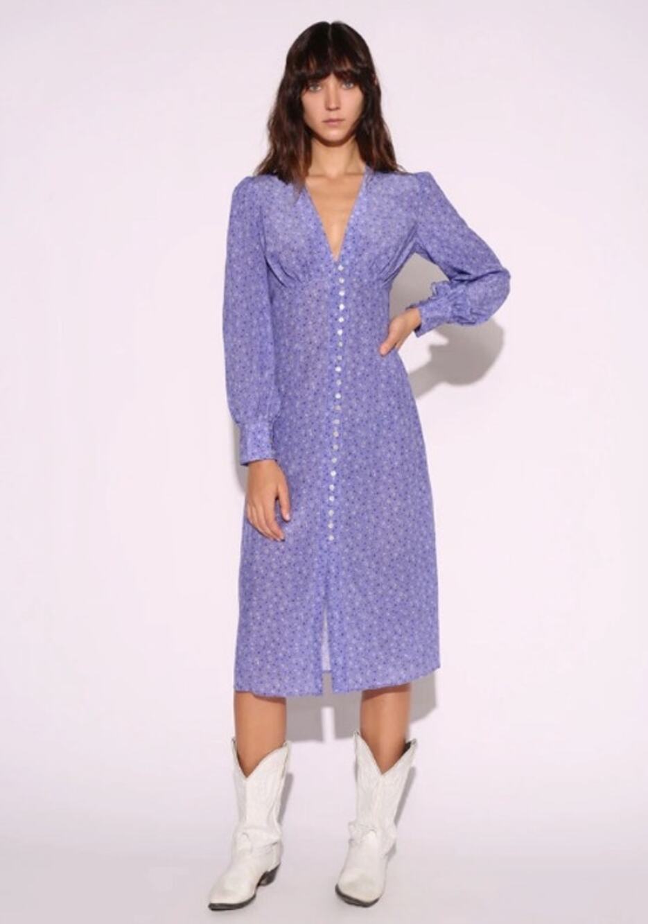 Réalisation Par The Vivienne Purple Floral 100% Silk Midi Dress L